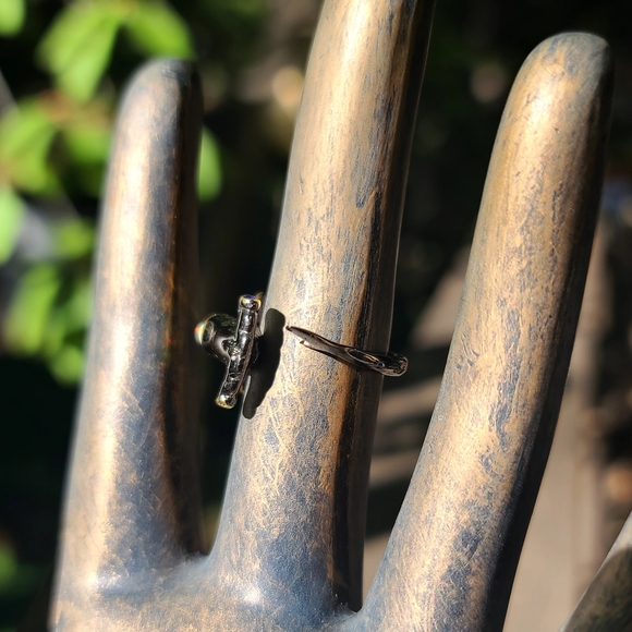 Opal & Sapphire Hammerhead 🦈 Shark Sterling Rhodium &gold ring sz8.5 adjustable - Picture 4 of 5